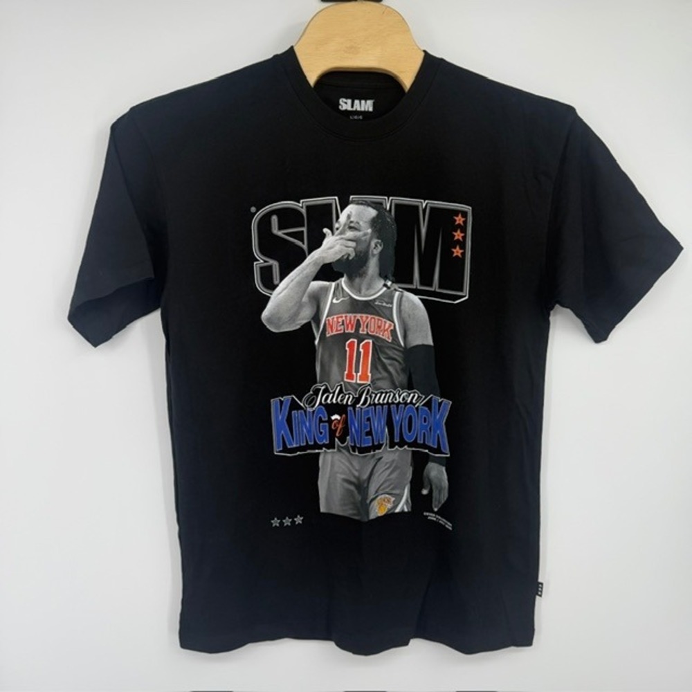 NWOT SLAM Mens Large Jalen Brunson King of New York Knicks Black Graphic T-Shirt